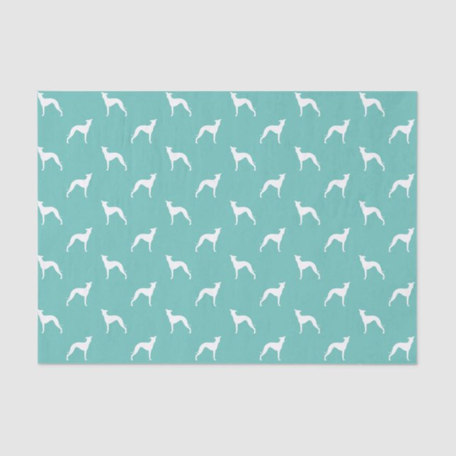 Italian Greyhound Silhouettes Pattern Teal Tissue Paper (Front)