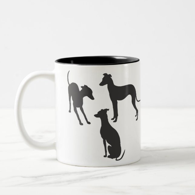 Italian Greyhound Silhouettes Two-Tone Coffee Mug (Left)