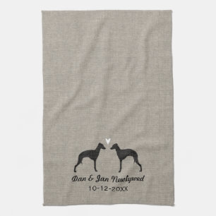 Italian Greyhound Silhouettes with Heart Tea Towel