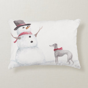 Italian Greyhound /Snowman Dog Art Pillow