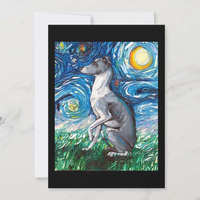Italian Greyhound Starry Night Whippet Dog Art Holiday Card (Front)