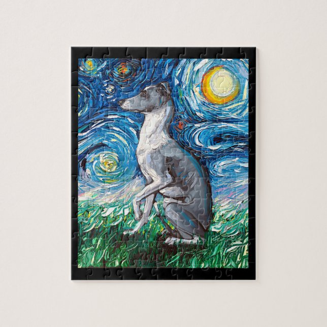 Italian Greyhound Starry Night Whippet Dog Art Jigsaw Puzzle (Vertical)