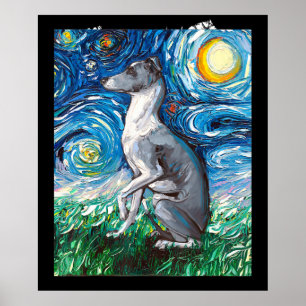 Italian Greyhound Starry Night Whippet Dog Art Poster