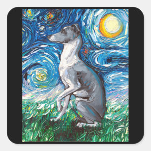 Italian Greyhound Starry Night Whippet Dog Art Square Sticker