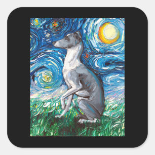Italian Greyhound Starry Night Whippet Dog Art Square Sticker