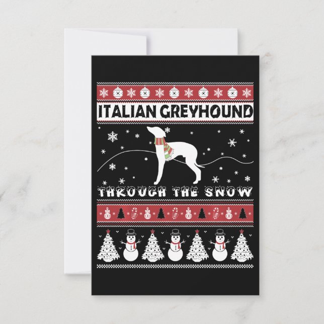 Italian Greyhound Through Snow Cute Christmas Thank You Card (Front)
