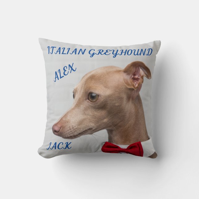 ITALIAN GREYHOUND THROW PILLOW WITH NAMES/MESSAGE. (Front)