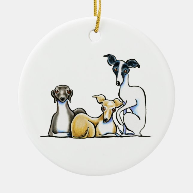 Italian Greyhound Trio Ceramic Ornament (Front)