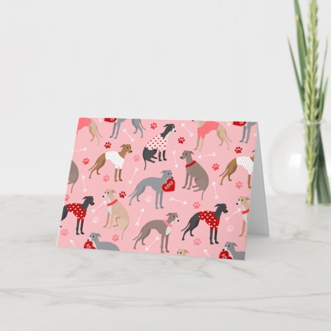 Italian Greyhound Valentine Pattern Holiday Card (Front)