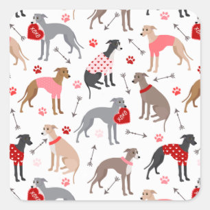 Italian Greyhound Valentine Pattern Square Sticker