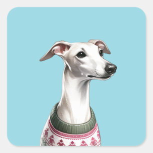 Italian Greyhound Watercolor Christmas Sweater Square Sticker