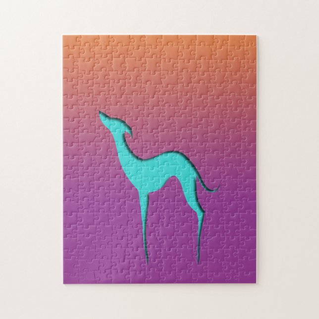 Italian Greyhound Whippet blue silhouette Ombre Jigsaw Puzzle (Vertical)