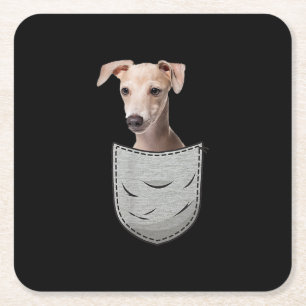 Italian Greyhound Whippet Chest Pocket For Dog Own Square Paper Coaster