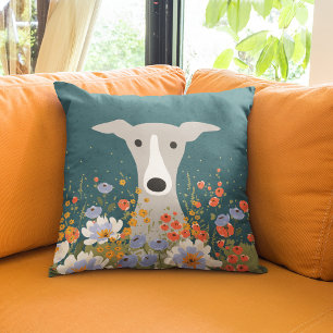 Italian Greyhound Whippet Cute Dog Floral Cushion