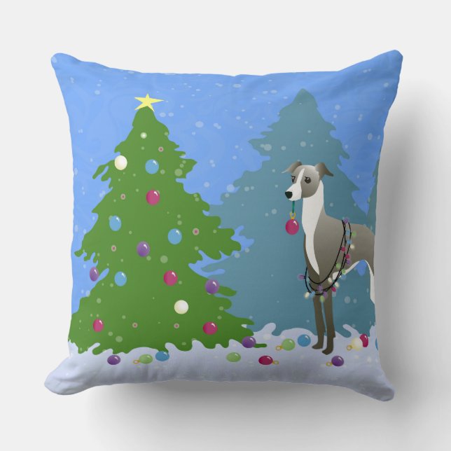 Italian Greyhound Whippet Decorating Christmas Tre Cushion (Front)