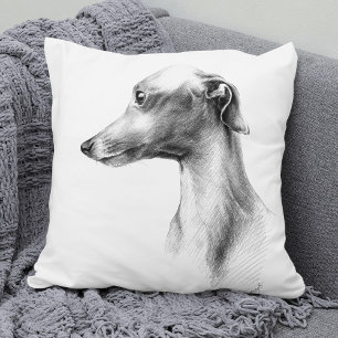 Italian Greyhound Whippet dog portrait drawing art Cushion