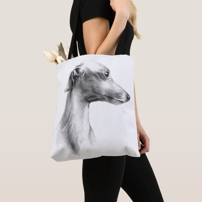 Italian Greyhound Whippet dog portrait drawing art Tote Bag (Close Up)