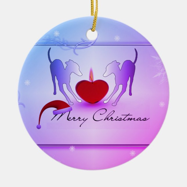 Italian Greyhounds Merry Christmas Ceramic Ornament (Front)