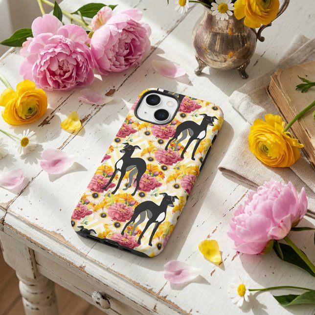 Italian Greyhounds or Whippets with Flowers (Product Mockup may not show your specific iPhone model.)