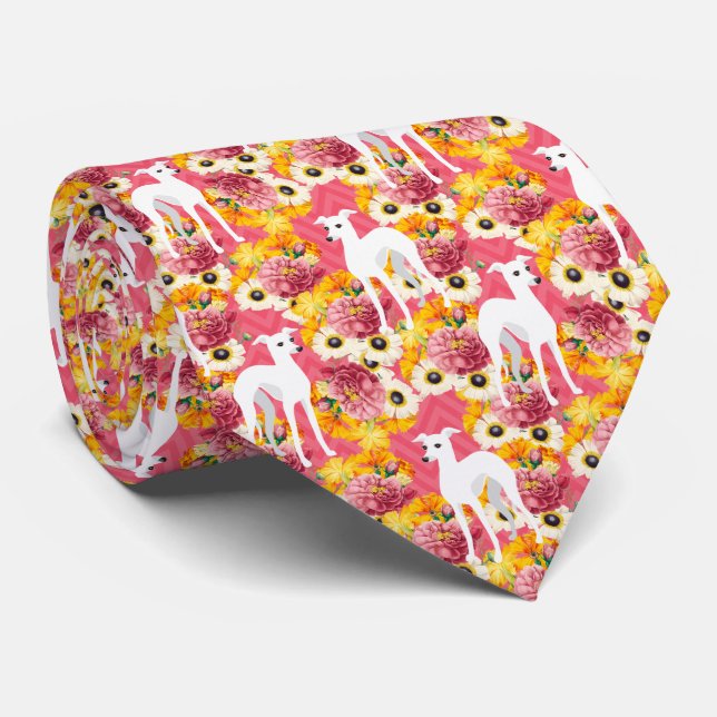 Italian Greyhounds Pink Floral Tie (Rolled)