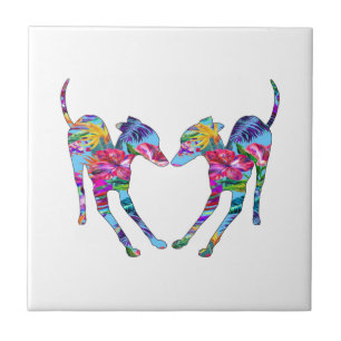 Italian Greyhounds Playing - Tropical Ceramic Tile
