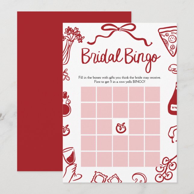 Italian Hand Drawn Amore Bridal Shower Bingo Game Invitation (Front/Back)