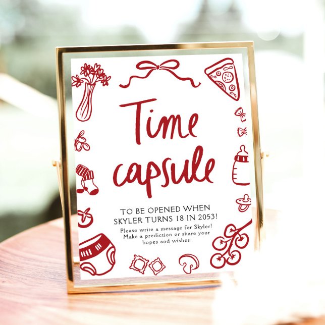 Italian Hand Drawn Baby Shower Time Capsule Sign (Italian Hand Drawn Baby Shower Time Capsule Sign)