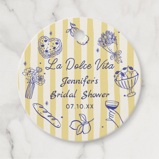 Italian Hand Drawn Lemon Bridal Shower Favour Tags (Front)