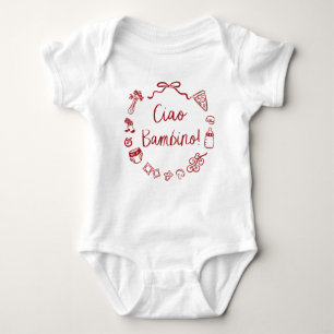 Italian Hand Drawn Pizza Ciao Bambino Baby Shower Baby Bodysuit
