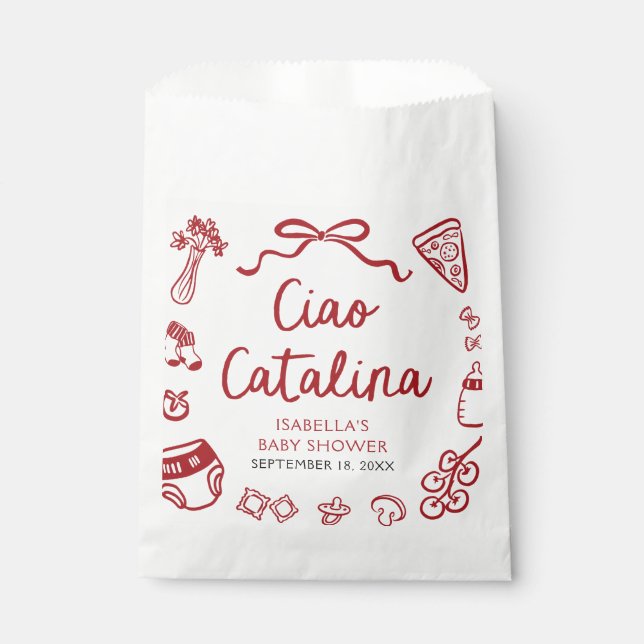 Italian Hand Drawn Pizza Ciao Bambino Baby Shower Favour Bag (Front)