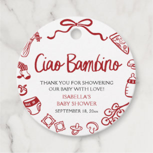 Italian Hand Drawn Pizza Ciao Bambino Baby Shower Favour Tags