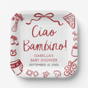 Italian Hand Drawn Pizza Ciao Bambino Baby Shower Paper Plate