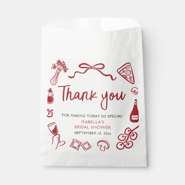 Italian Hand Drawn Pizza Thank you Bridal Shower Favour Bag (Front)