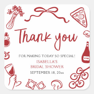 Italian Hand Drawn Pizza Thank you Bridal Shower Square Sticker