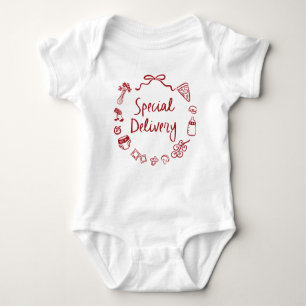 Italian Hand Drawn Special Delivery Baby Shower Baby Bodysuit