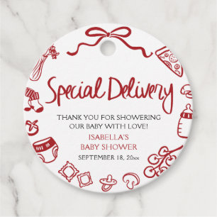Italian Hand Drawn Special Delivery Baby Shower Favour Tags