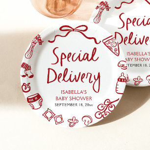 Italian Hand Drawn Special Delivery Baby Shower Paper Plate