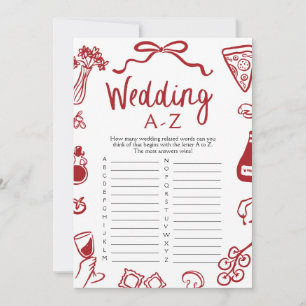 Italian Hand Drawn Wedding A-Z Bridal Shower Game Invitation