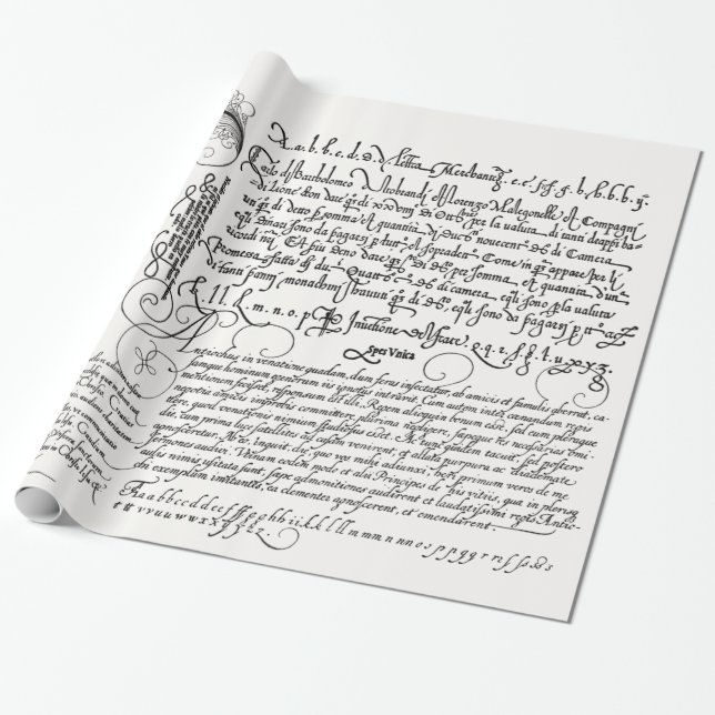 Italian Handwriting Calligraphy Vintage Art Wrapping Paper (Unrolled)