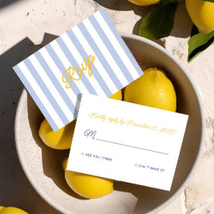 Italian Handwritten Yellow & Blue Stripes Wedding RSVP Card