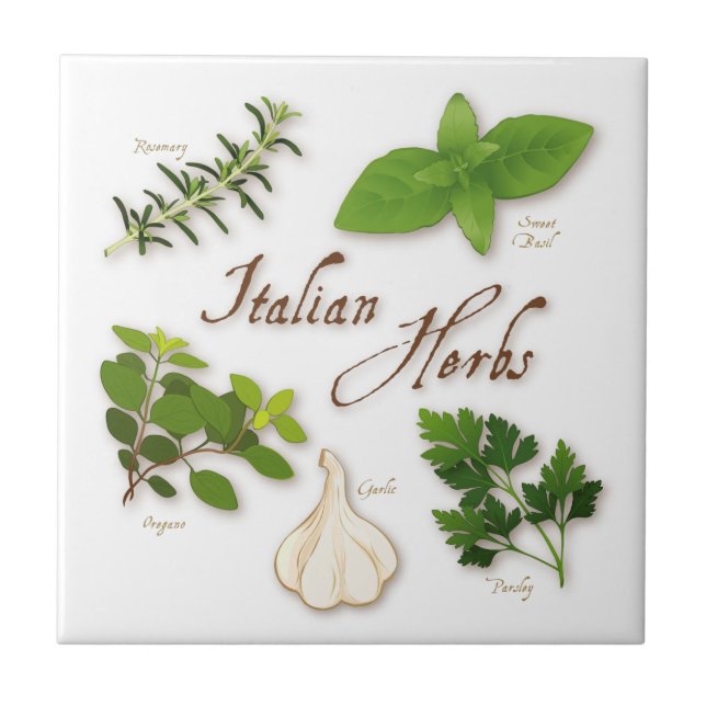 Italian Herbs, Basil, Oregano, Parsley, Garlic Cer Ceramic Tile (Front)