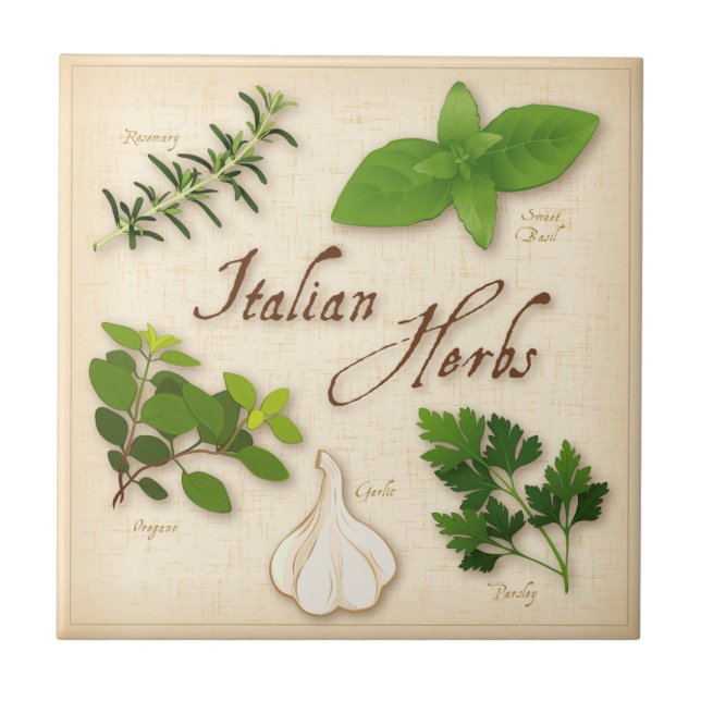Italian Herbs, Basil, Oregano, Parsley, Garlic Ceramic Tile (Front)