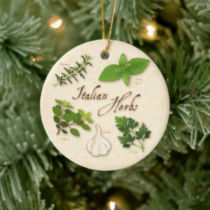 Italian Herbs, Basil, Oregano, Parsley, Garlic Ceramic Tree Decoration