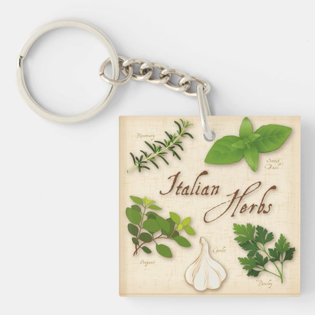 Italian Herbs, Basil, Oregano, Parsley, Garlic Key Ring (Front)