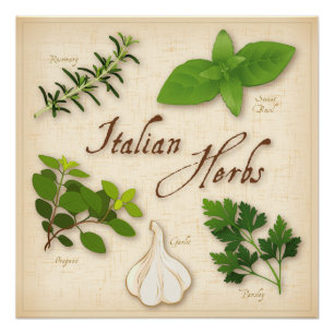 Italian Herbs, Basil, Oregano, Parsley, Garlic Poster