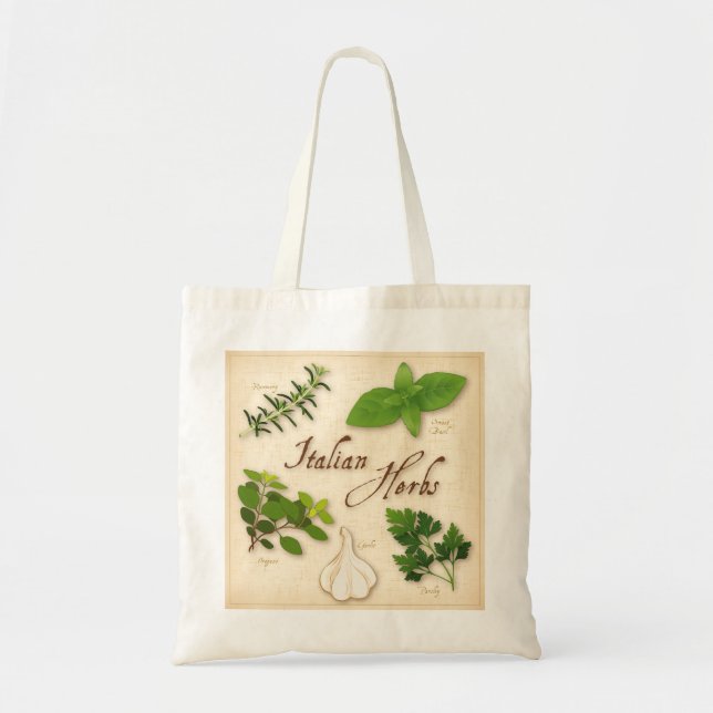 Italian Herbs, Basil, Oregano, Parsley, Garlic Tote Bag (Front)