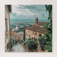 Italian Hilltop Village over Rolling Hills