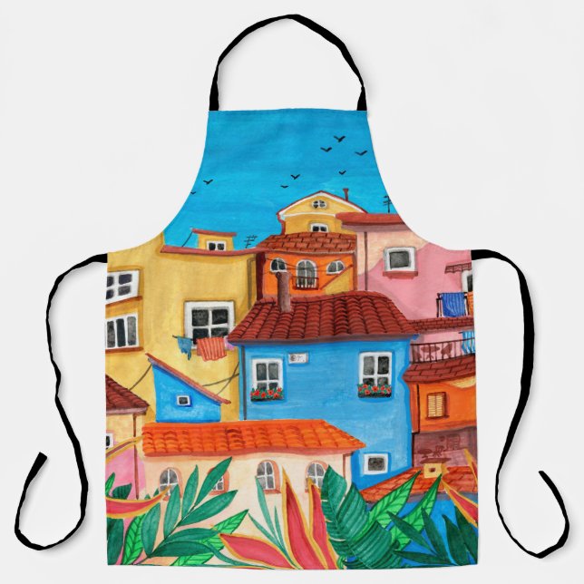 Italian houses. Gouache hand drawn Apron (Front)