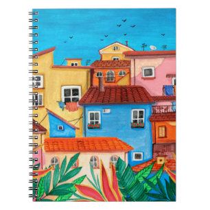 Italian houses. Gouache hand drawn Notebook