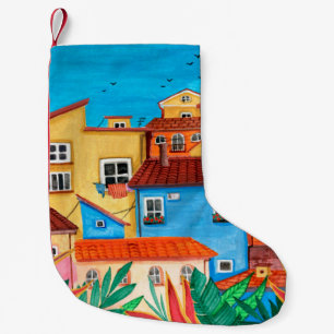 Italian houses. Gouache hand drawn Small Christmas Stocking
